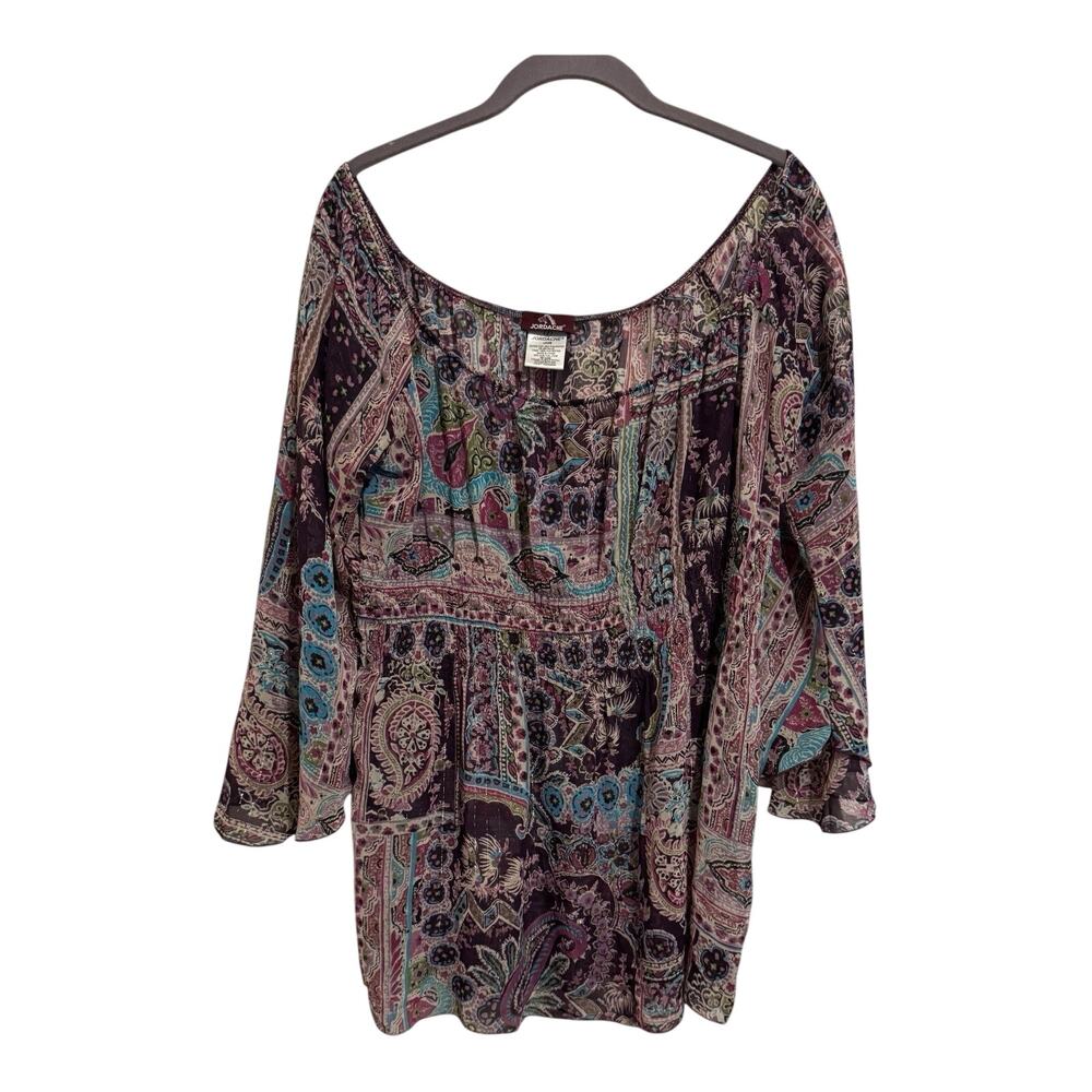 Jordache Y2K Metallic Semi Sheer 3/4 Sleeve Top Whimsigoth Fairy Hippie Size L